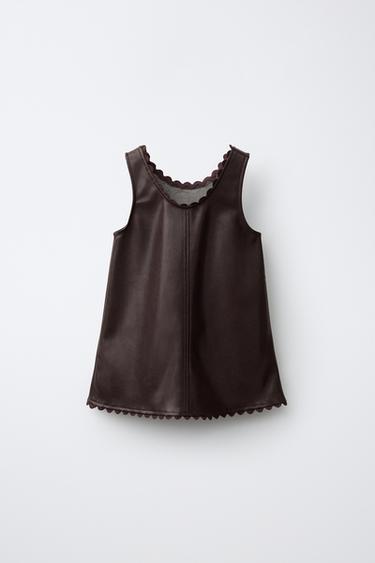 FAUX LEATHER RIC-RAC PINAFORE DRESS — Eggplant 2