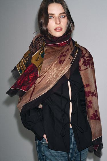 FLORAL PRINT SCARF - camel by Zara - Image 1
