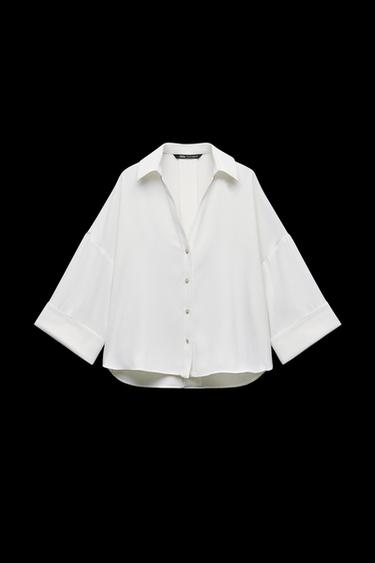 Zara WIDE SLEEVE CREPE SHIRT - Oyster-white - Image 0