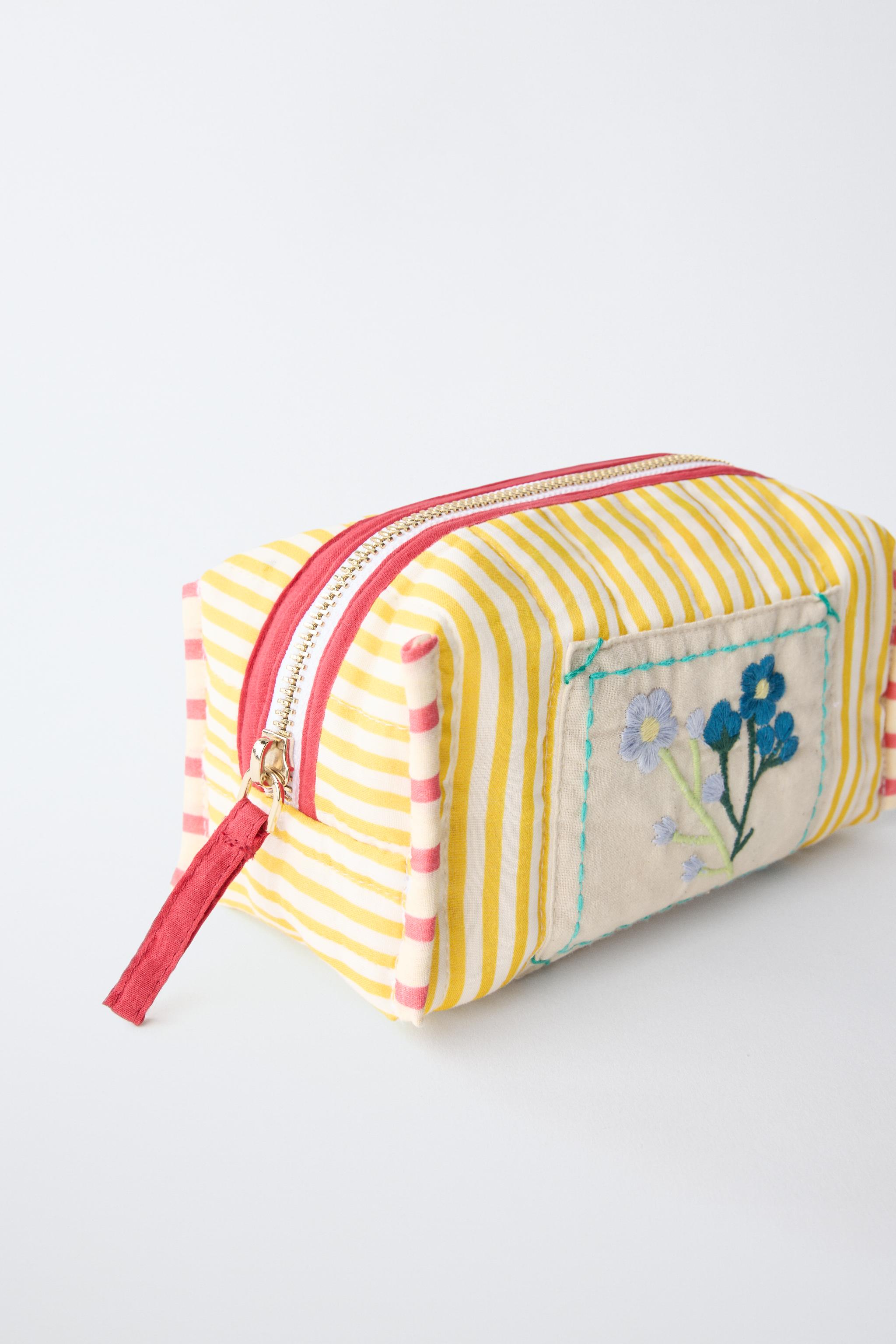 EMBROIDERED STRIPED COSMETICS BAG