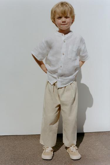 LINEN STAND COLLAR SHIRT - Ecru by Zara