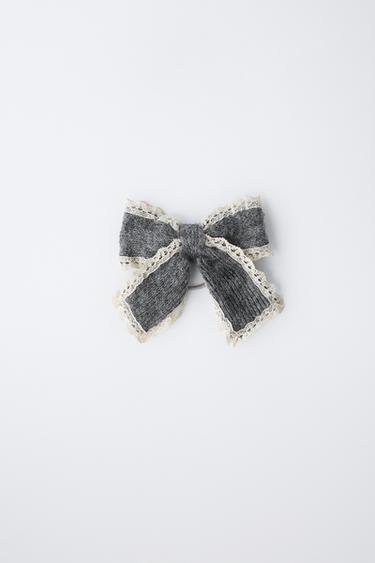 KNIT BOW HAIR CLIP SCRUNCHIE - Dark grey by Zara