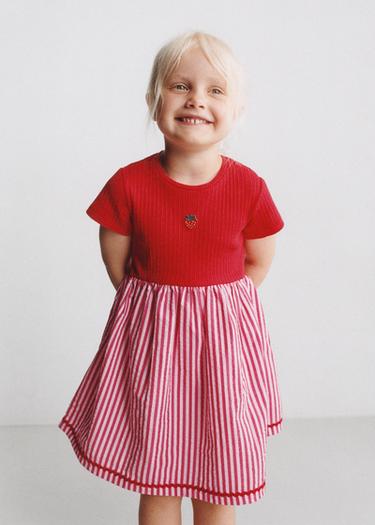 EMBROIDERED CONTRAST DRESS - Red by Zara