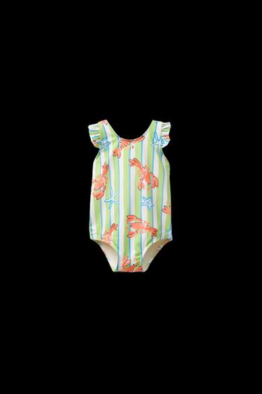 Zara 2-6 YEARS/ STRIPED AND LOBSTER PRINT SWIMSUIT - Green - Image 0