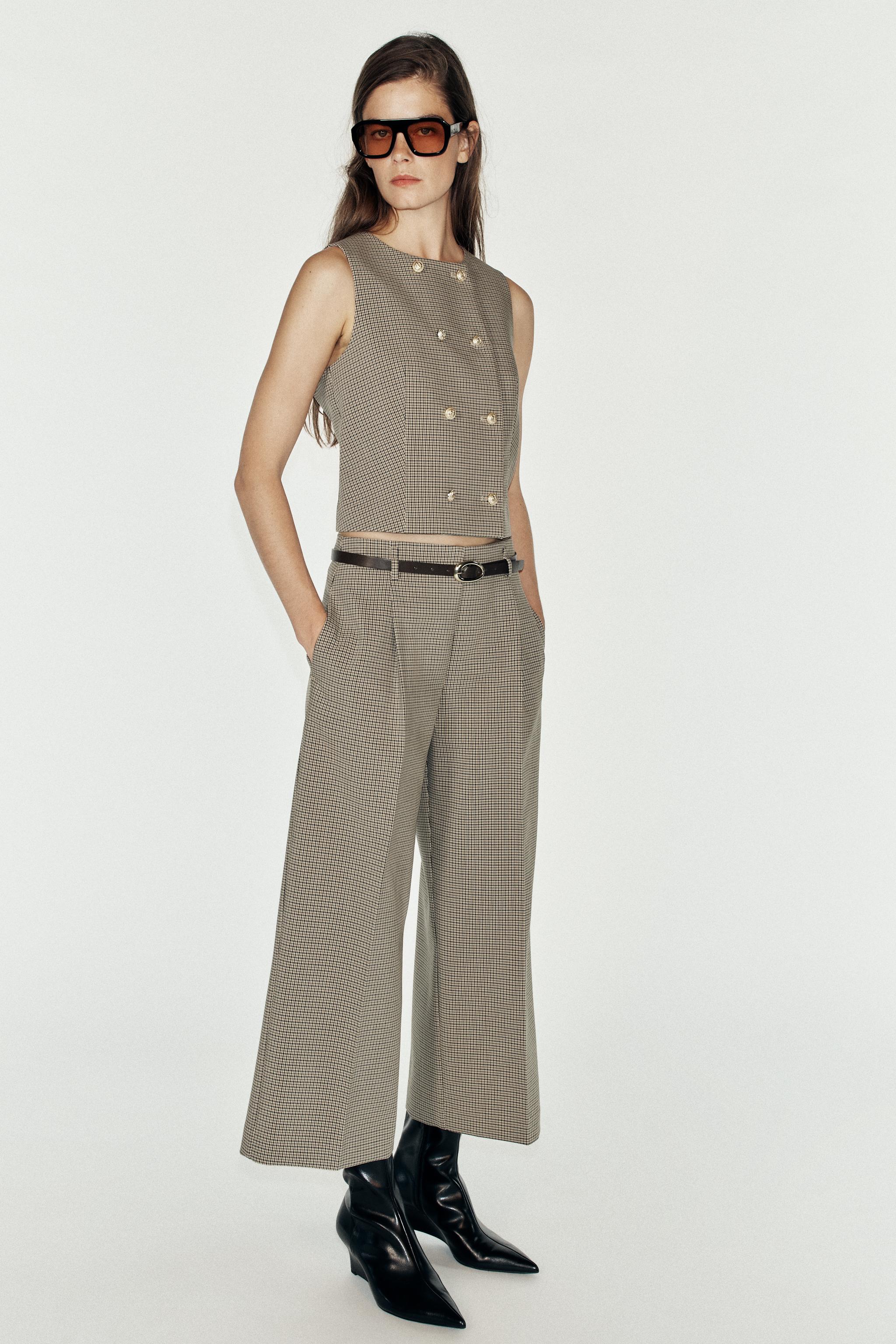 Женские жилеты Zara CHECKED CROPPED VEST