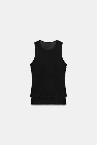 T-SHIRT EFFET DOUBLE SANS MANCHES - Charbon de Zara - Image 4
