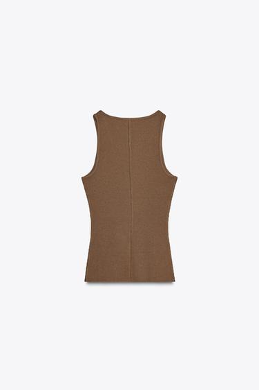 RIBBED STRAPPY TOP - Chocolate brown by Zara - Image 3