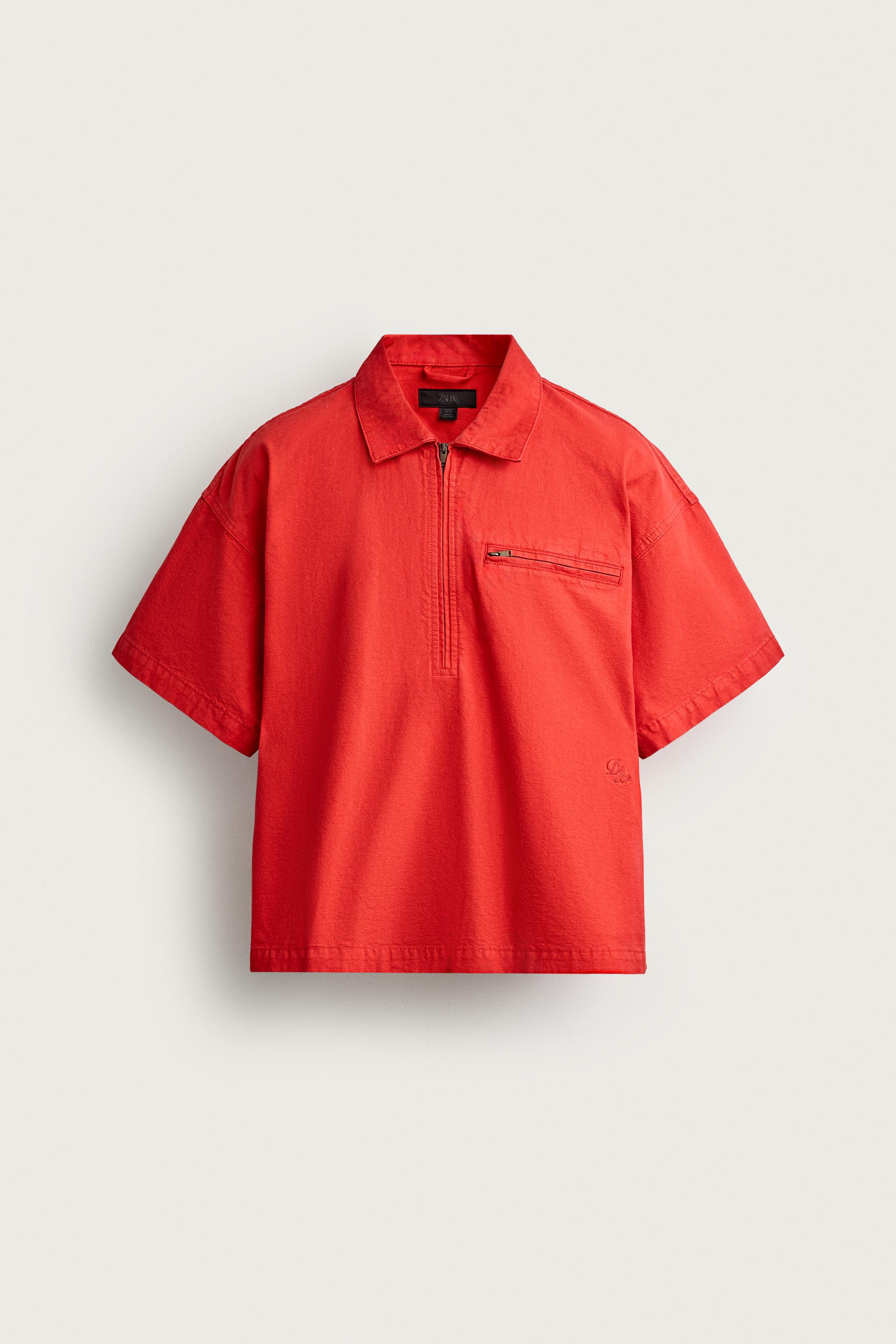 ZIP-UP BOXY FIT POLO — Red