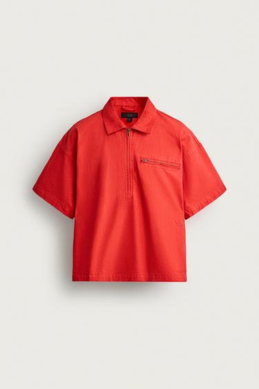 Zara ZIP-UP BOXY FIT POLO - Red
