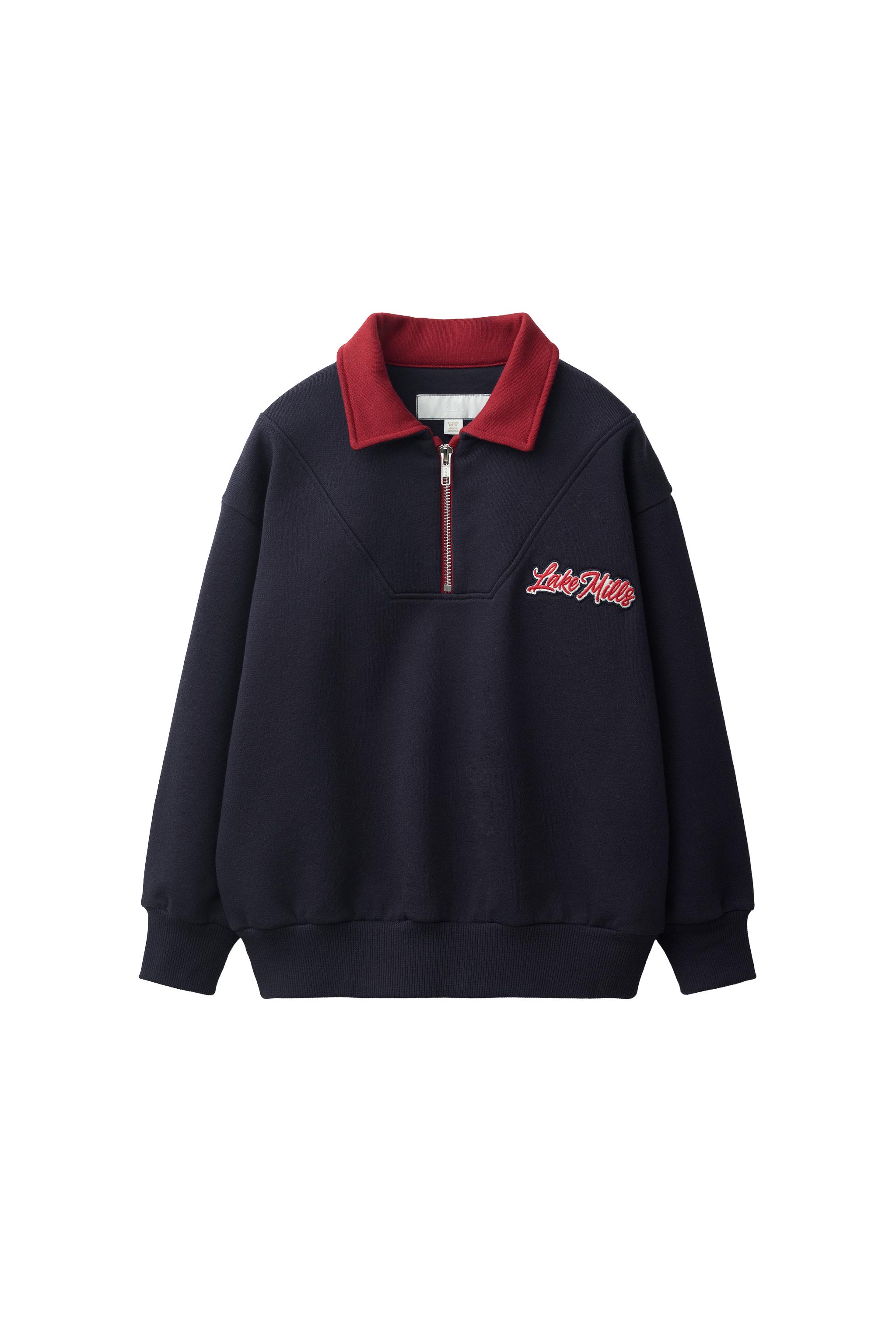 トップス Embroidery Polo Sweatshirt EMBROIDERED TEXT POLO SWEATSHIRT - Navy blue | ZARA United States
