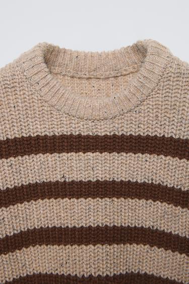 STRIPED KNIT SWEATER - Beige-brown by Zara - Image 2