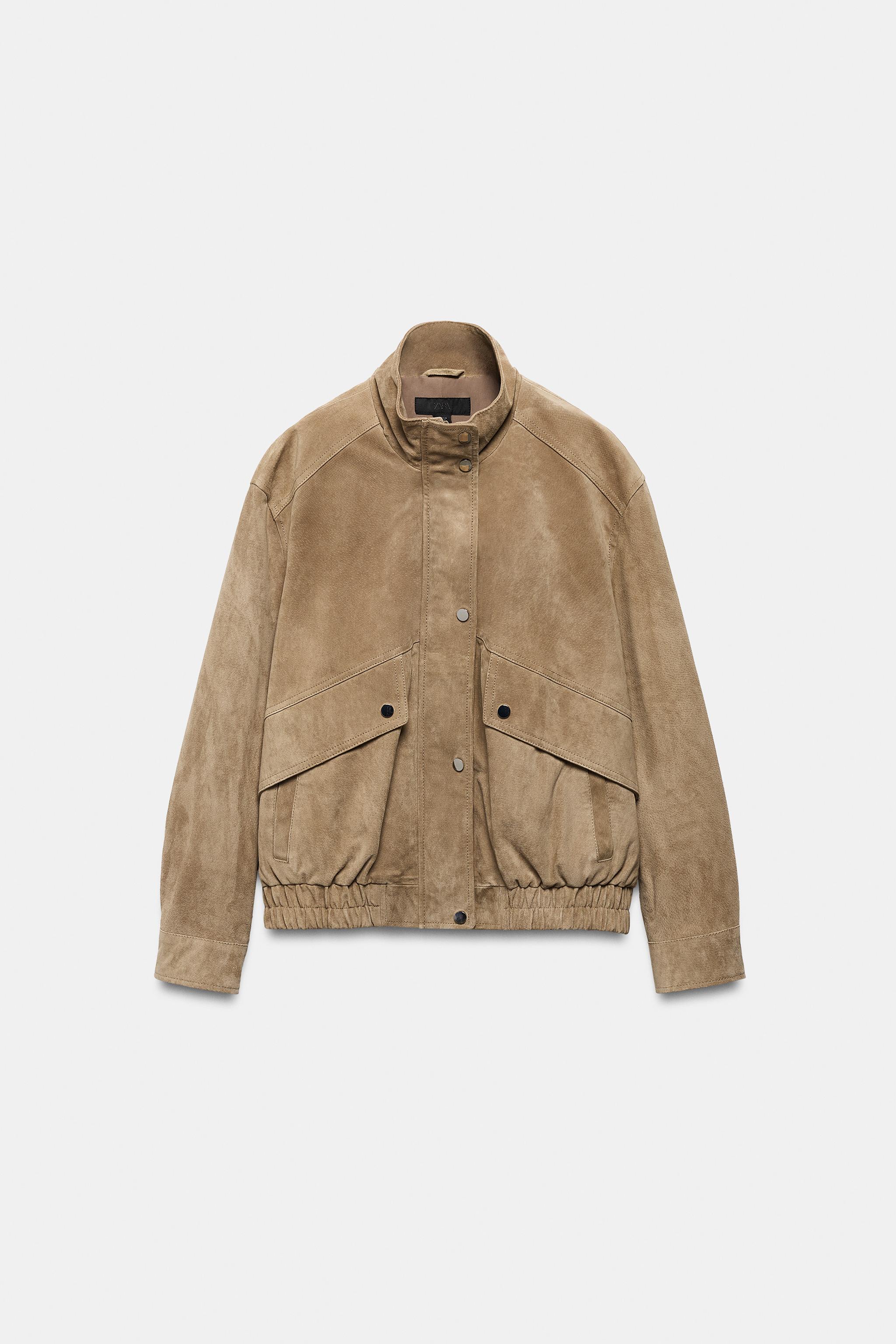BLOUSON 100% CUIR DAIM COL MONTANT