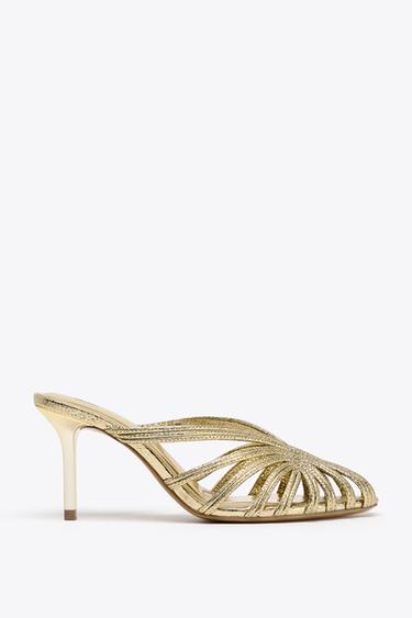 METALLIC STILETTO HEEL SANDALS - Gold by Zara - Image 0
