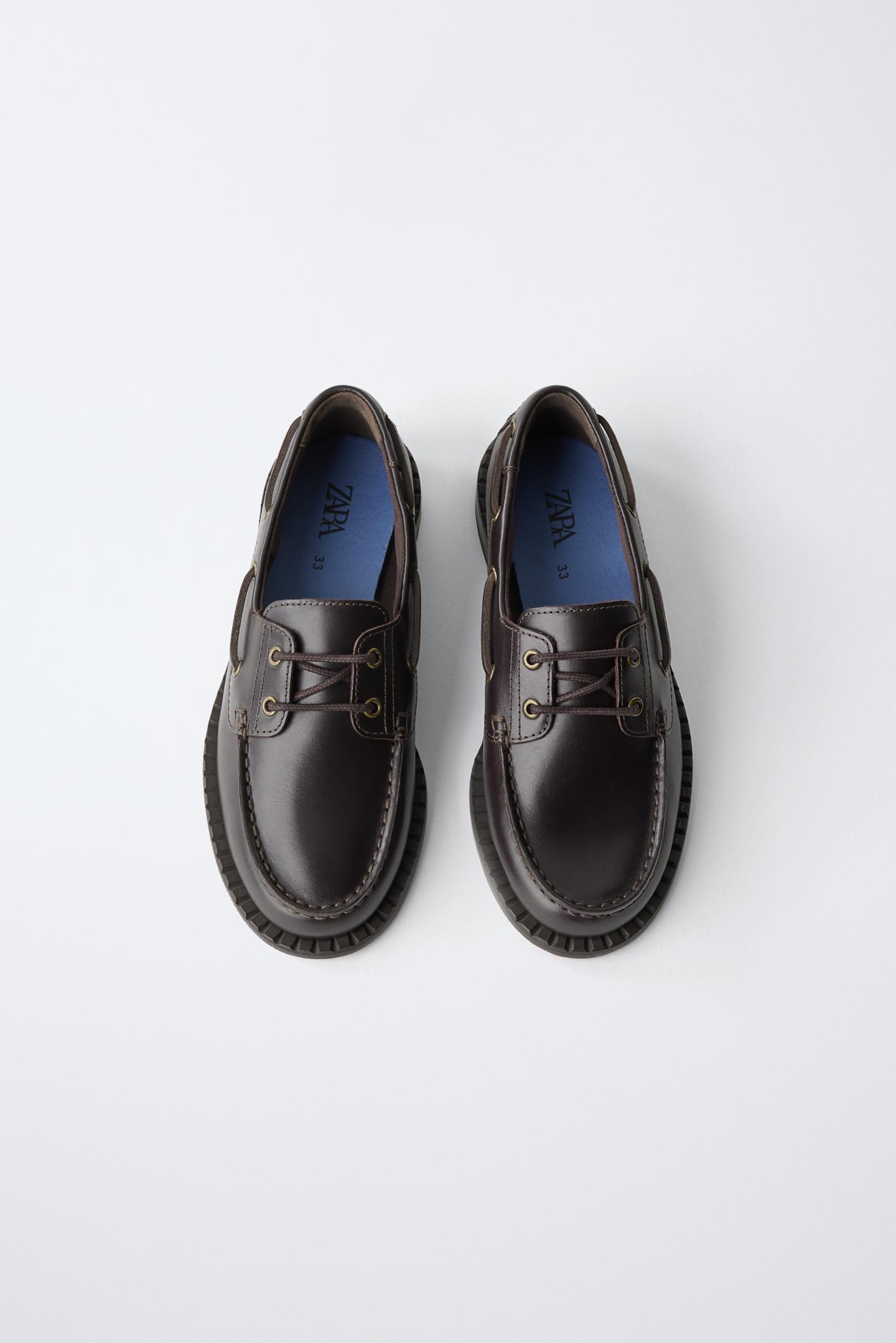 Детские туфли Zara Leather Boat, цвет: Тёмно-бордовый — фото 4