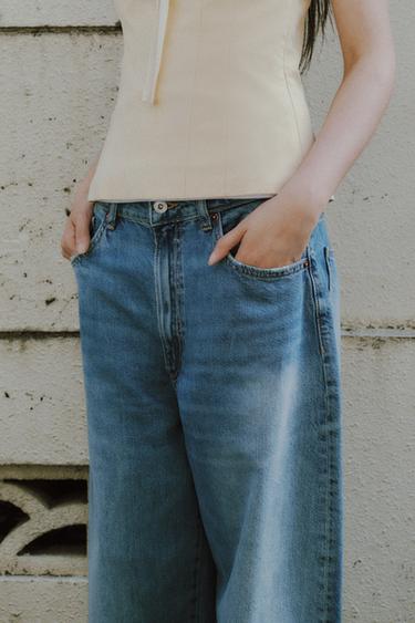 TRF バギーバルーン ミッドライズ デニムパンツブルーZaraのTRF バギーバルーン ミッドライズ デニムパンツ - ブルー