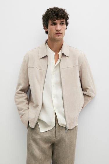Zara Suede leather collar jacket - Light beige