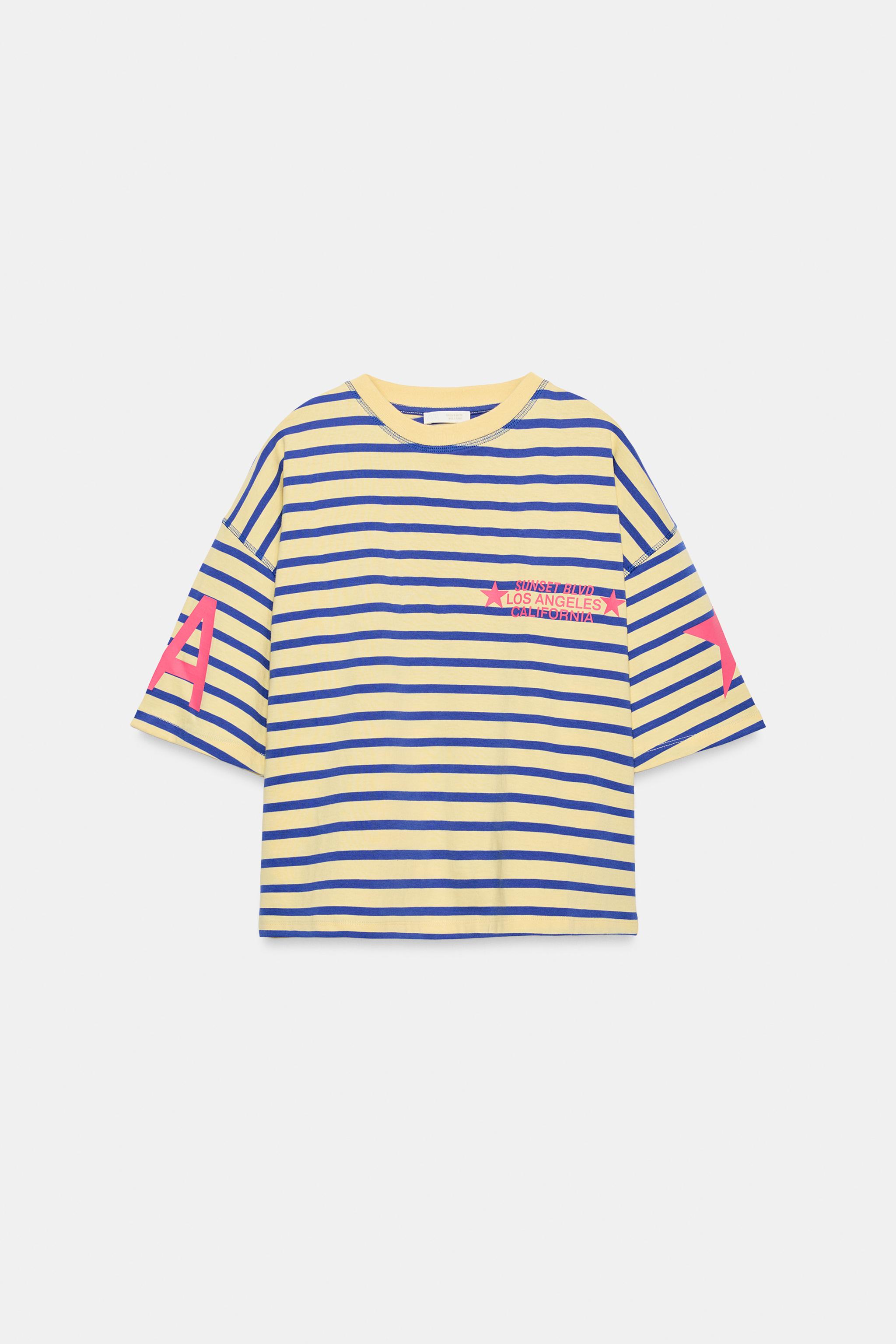 Zara OVERSIZED STRIPED TEXT T-SHIRT — фото 8
