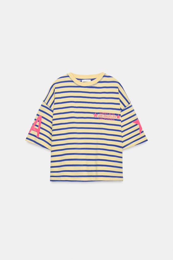 T-SHIRT OVERSIZE À RAYURES ET INSCRIPTION - Jaune de Zara - Image 7