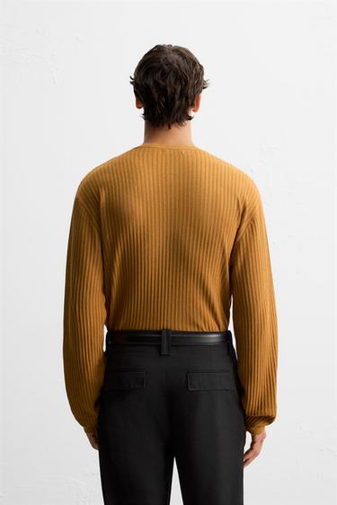 BUTTON-NECK KNIT T-SHIRT - Pumpkin by Zara - Image 2