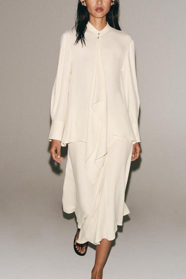 BLOUSE À NŒUD ET PLIS ZW COLLECTION - Écru de Zara - Image 4