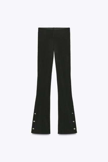 FLARE LEGGINGS WITH BUTTON HEMS - Black by Zara