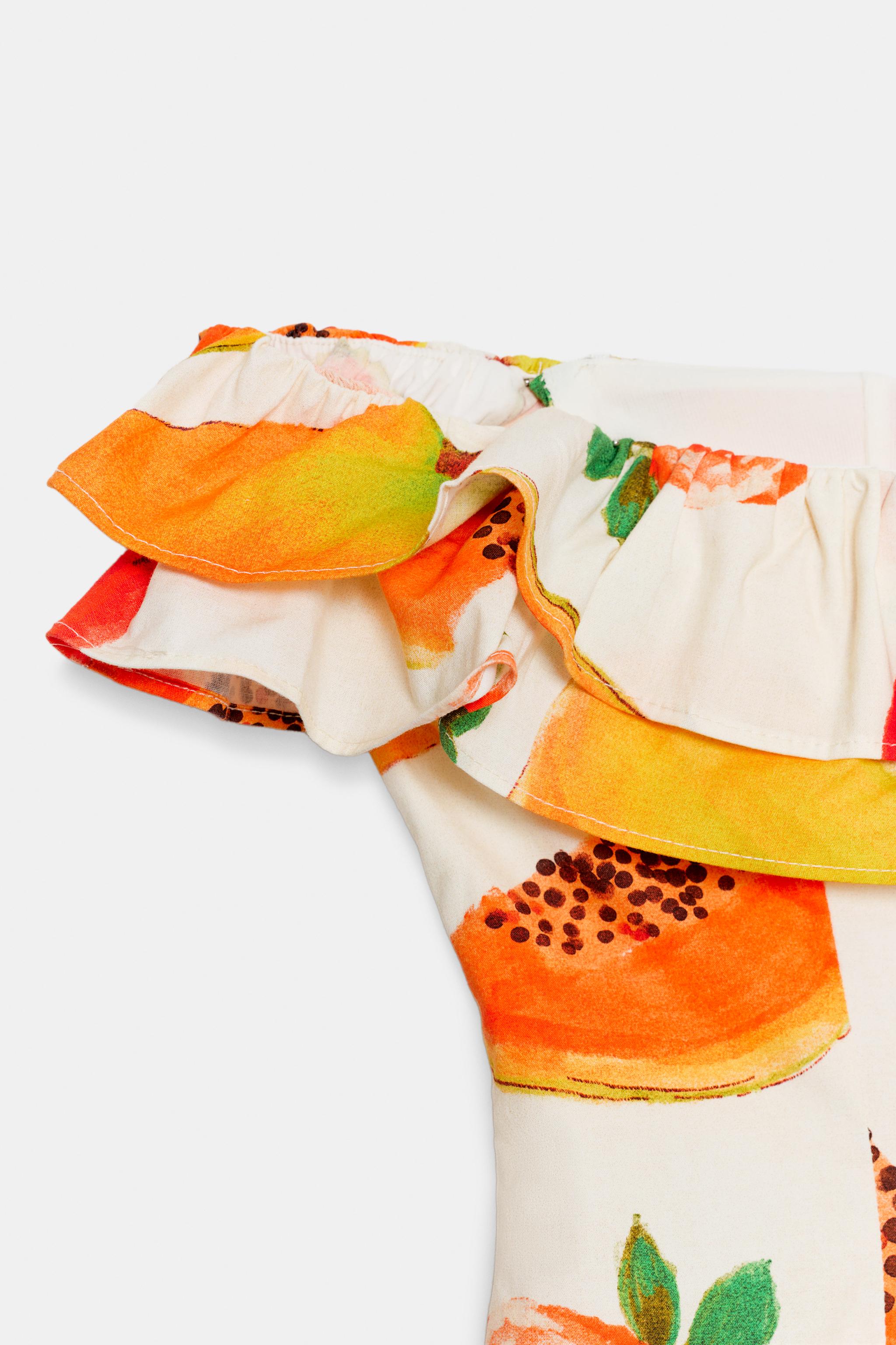 FRUIT PRINT RUFFLED MINI DRESS