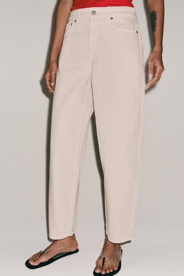 ZW COLLECTION TAPERED MID-WAIST JEANS - White / Pink by Zara