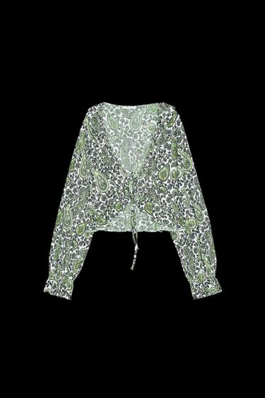 Zara RUFFLED V-NECK TOP - Greens - Image 0