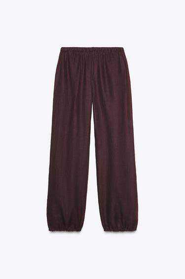 PANTALON BOUFFANT EN LIN - Aubergine de Zara - Image 6