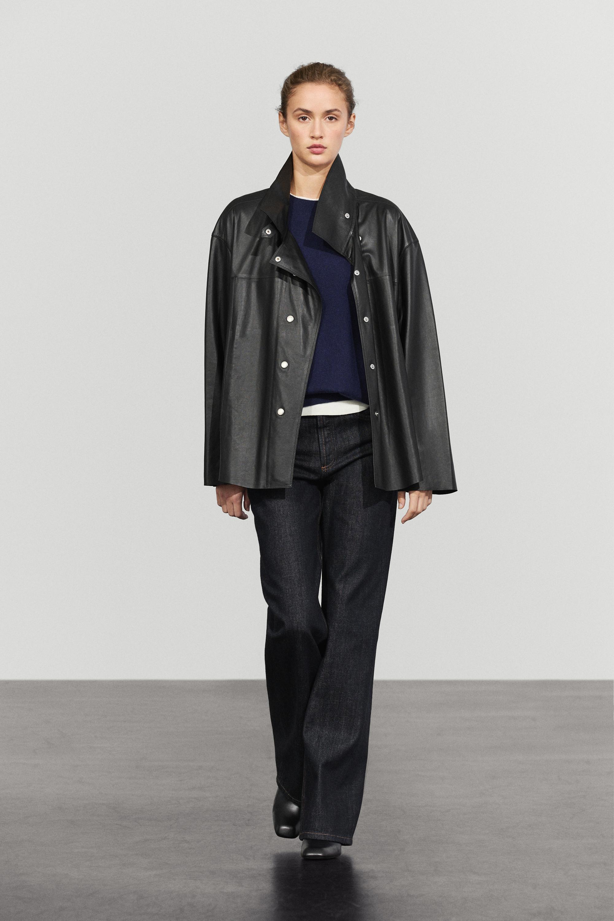 Leather button-detail jacket - Black | ZARA United States