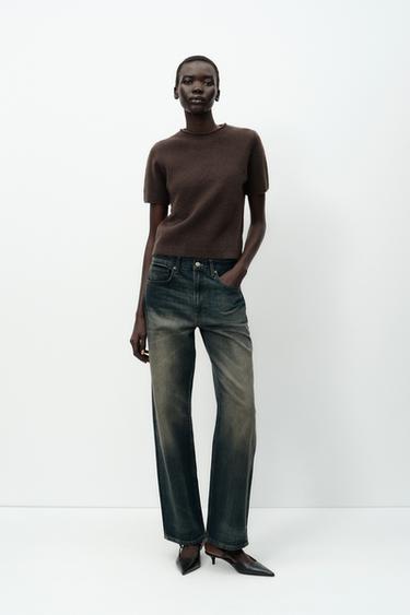 Zara SHORT SLEEVE KNIT SWEATER - Brown