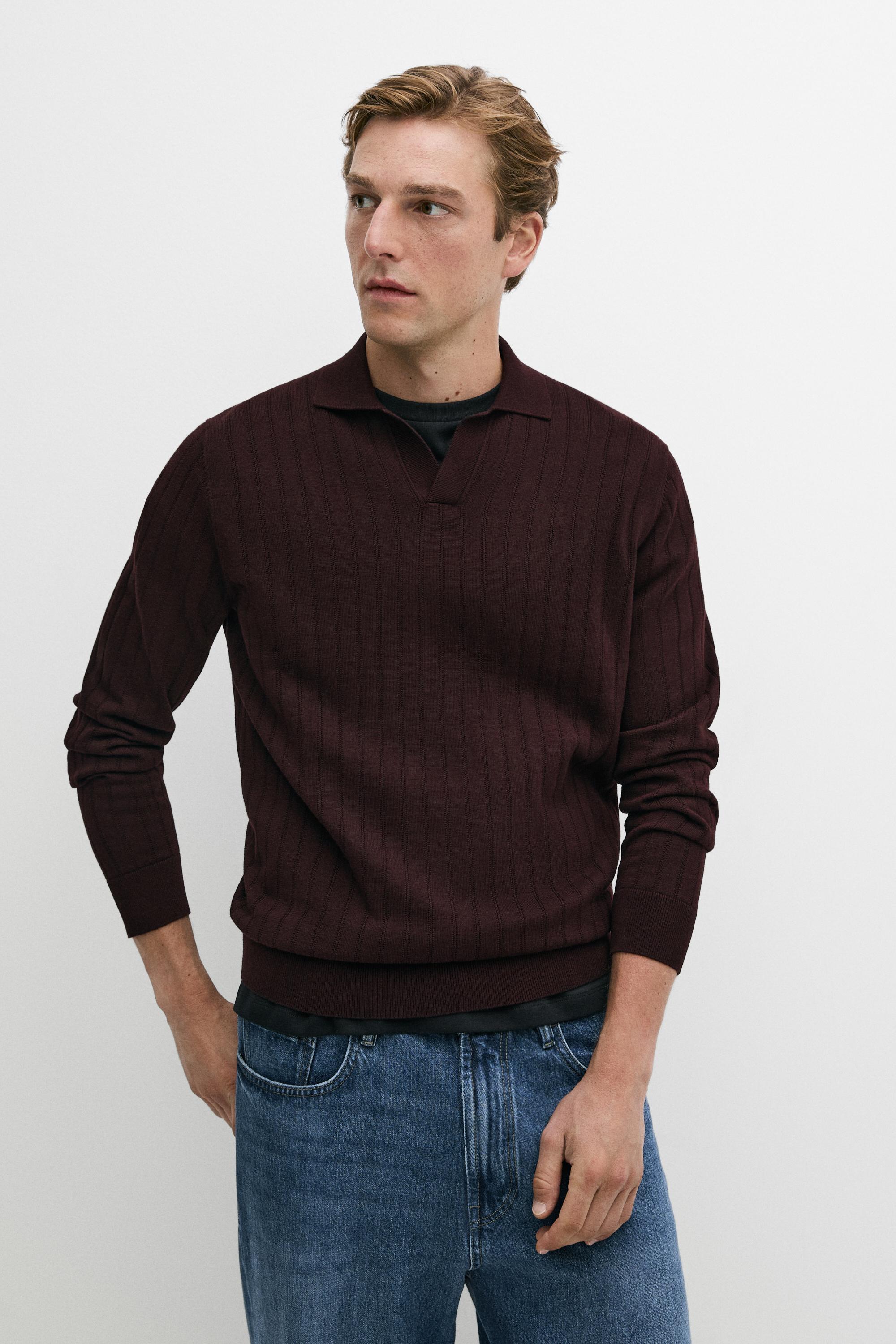 100% Cotton Knit Polo Sweater