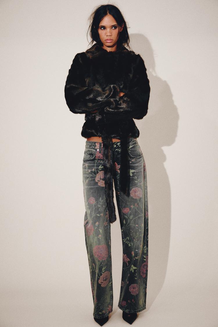 Loose fit tiro bajo flores trf jeans