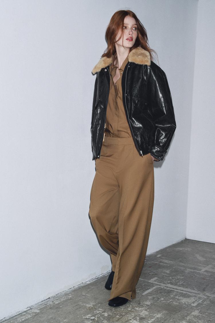 FAUX FUR COLLAR JACKET ZW COLLECTION Black ZARA Turkey