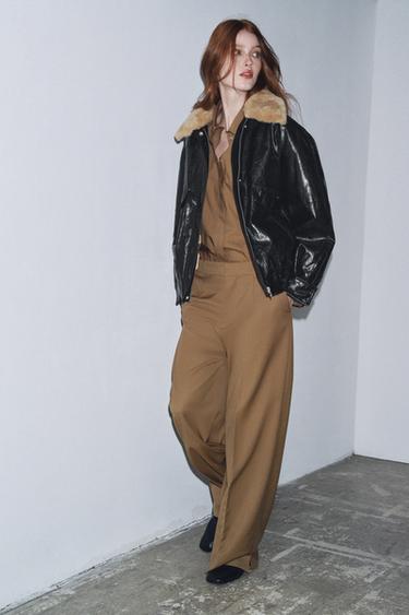 FAUX FUR COLLAR JACKET ZW COLLECTION - Black by Zara - Image 0