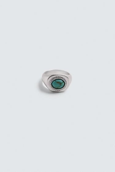 TURQUOISE STONE COMBINATION RING - Silver by Zara - Image 4