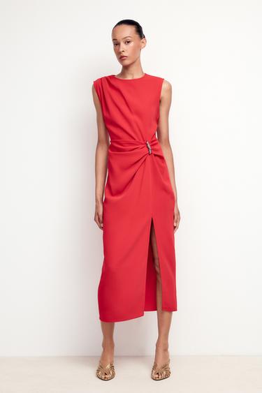 ROBE MI-LONGUE FINITIONS - Rouge de Zara