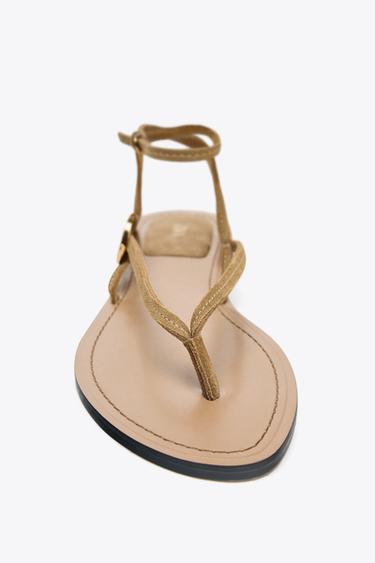 SPLIT SUEDE FLAT SANDALS WITH APPLIQUÉ - SAND/BROWN by Zara - Image 3