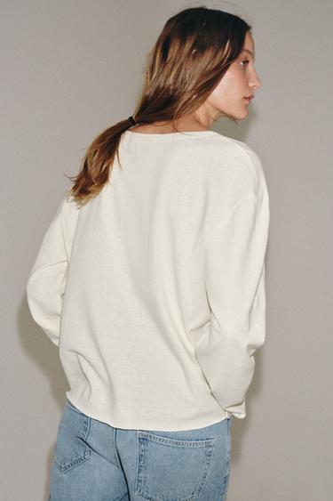 HAUT RUSTIQUE À COL TUNISIEN - Écru de Zara - Image 2