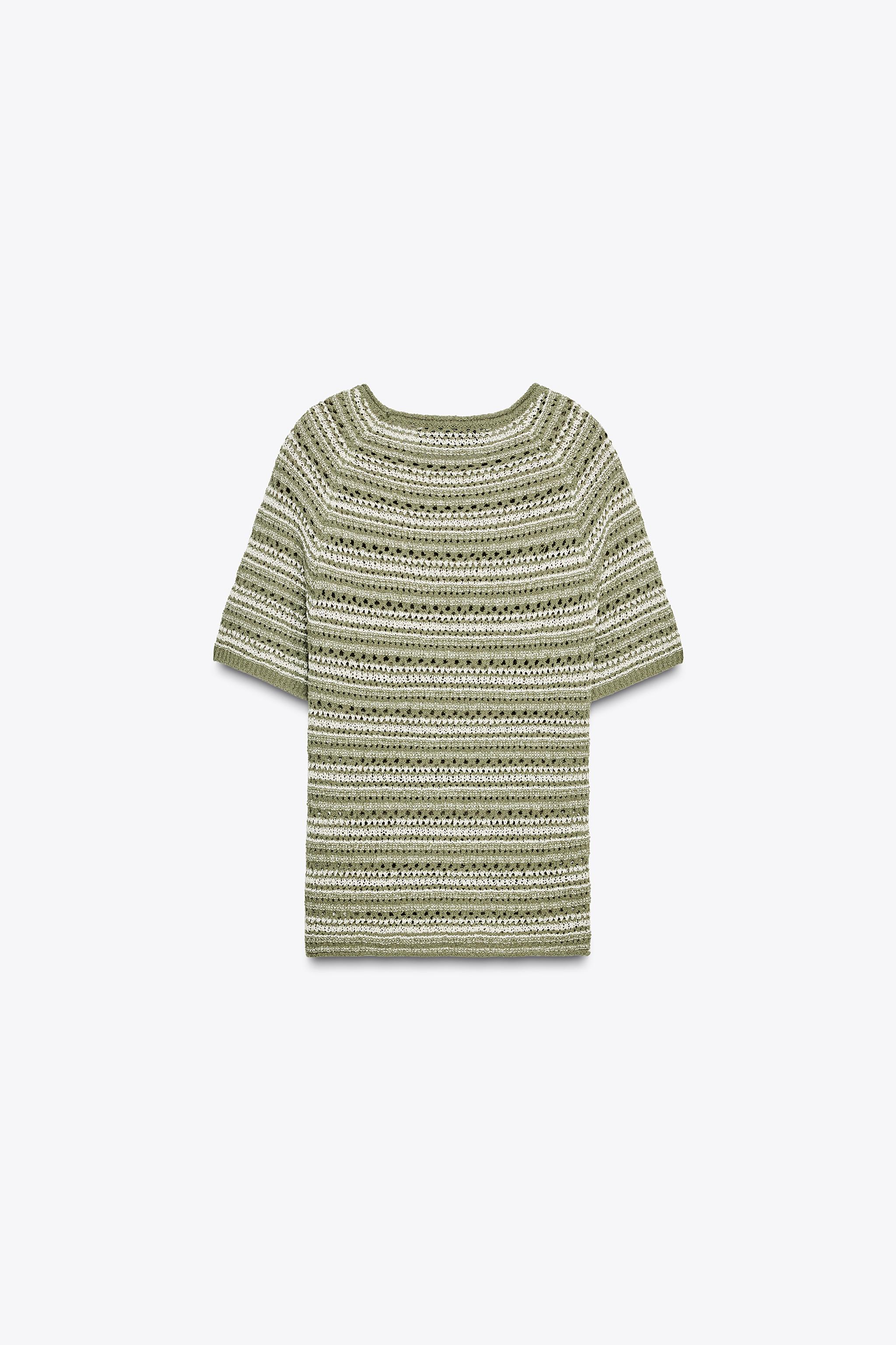 TOP MANCHES COURTES EN MAILLE TEXTURÉE À RAYURES
