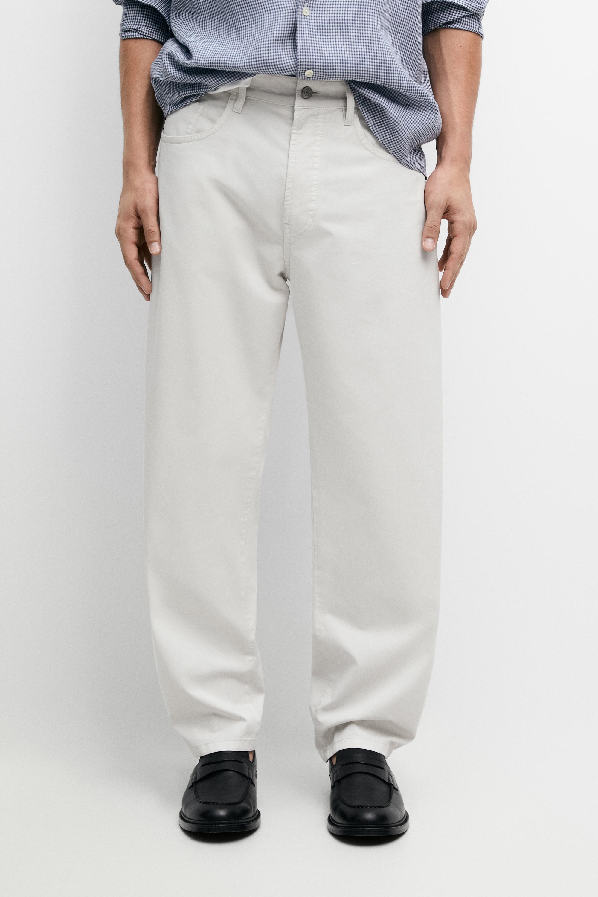 Barrel fit poplin denim-effect pants