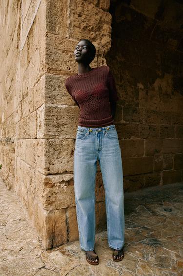Zara Z1975 高腰直筒加長版牛仔褲 - 淡藍色