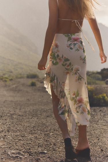 ROBE IMPRIMÉE FLEURS À VOLANTS - Sable de Zara - Image 2