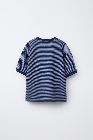 T-SHIRT EN MAILLE RAYURES - Bleu marine de Zara - Image 1