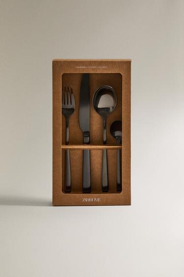 4-PIECE BLACK STEEL CUTLERY SET - Black by Zara - Image 3