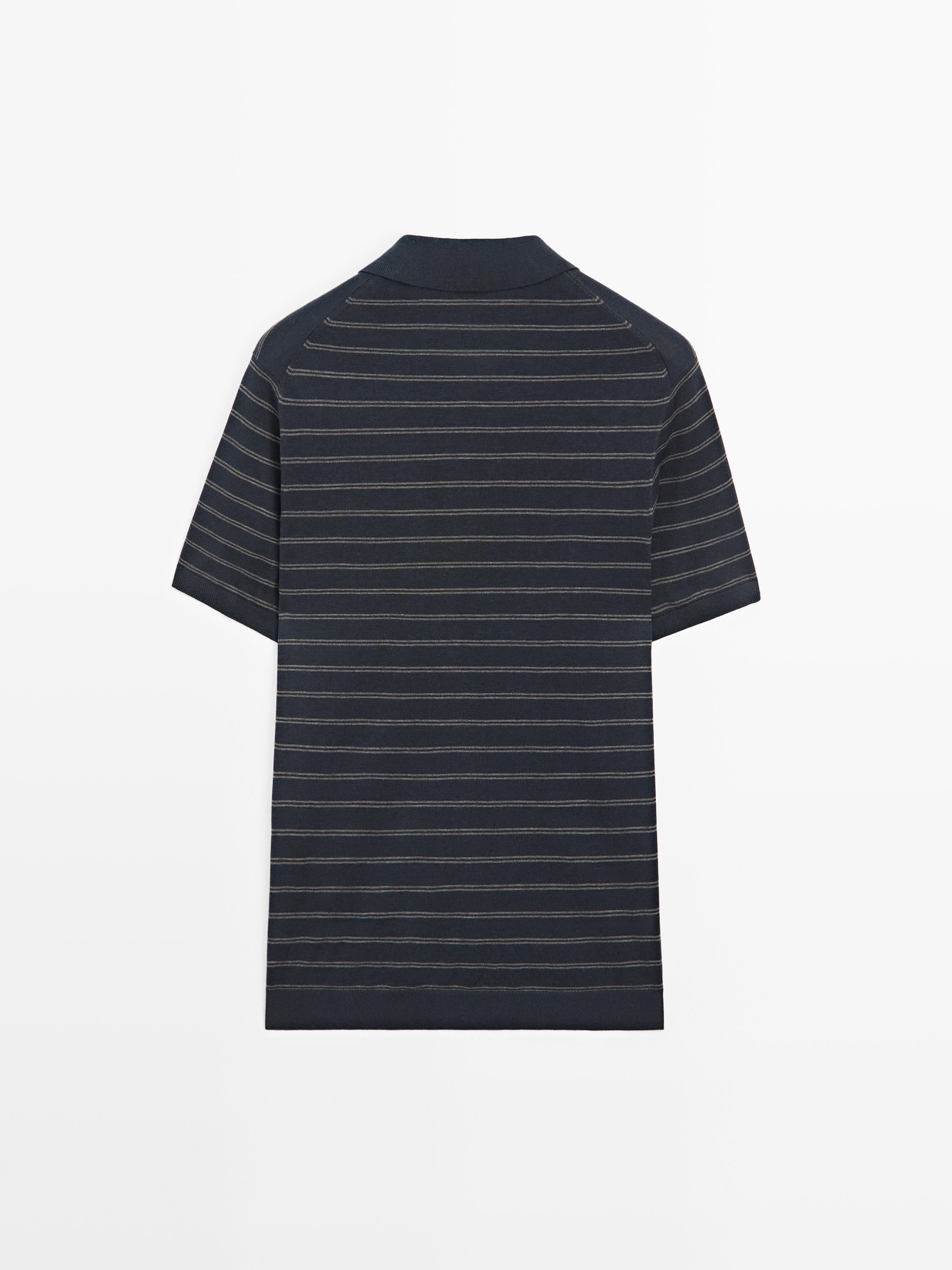 Cotton blend knit polo shirt with striped detail