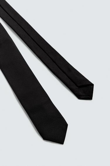 SLIM 100% SILK TIE - Black by Zara - Image 4