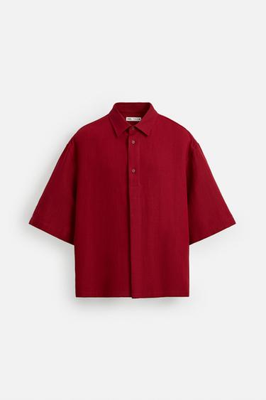 CHEMISE STRUCTURE COTON ET LIN - Rouge soutenu de Zara - Image 7