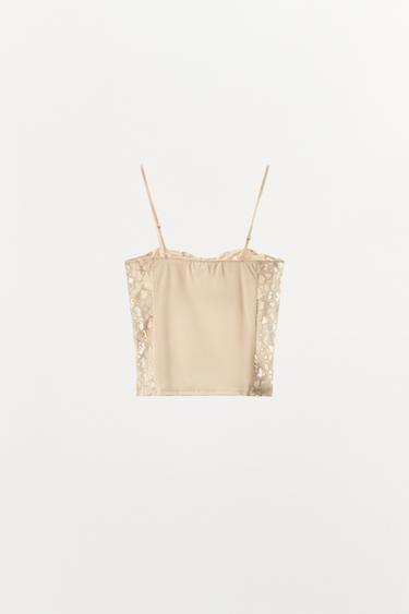 CORSETRY-INSPIRED TOP WITH LACE - Ecru by Zara - Image 6