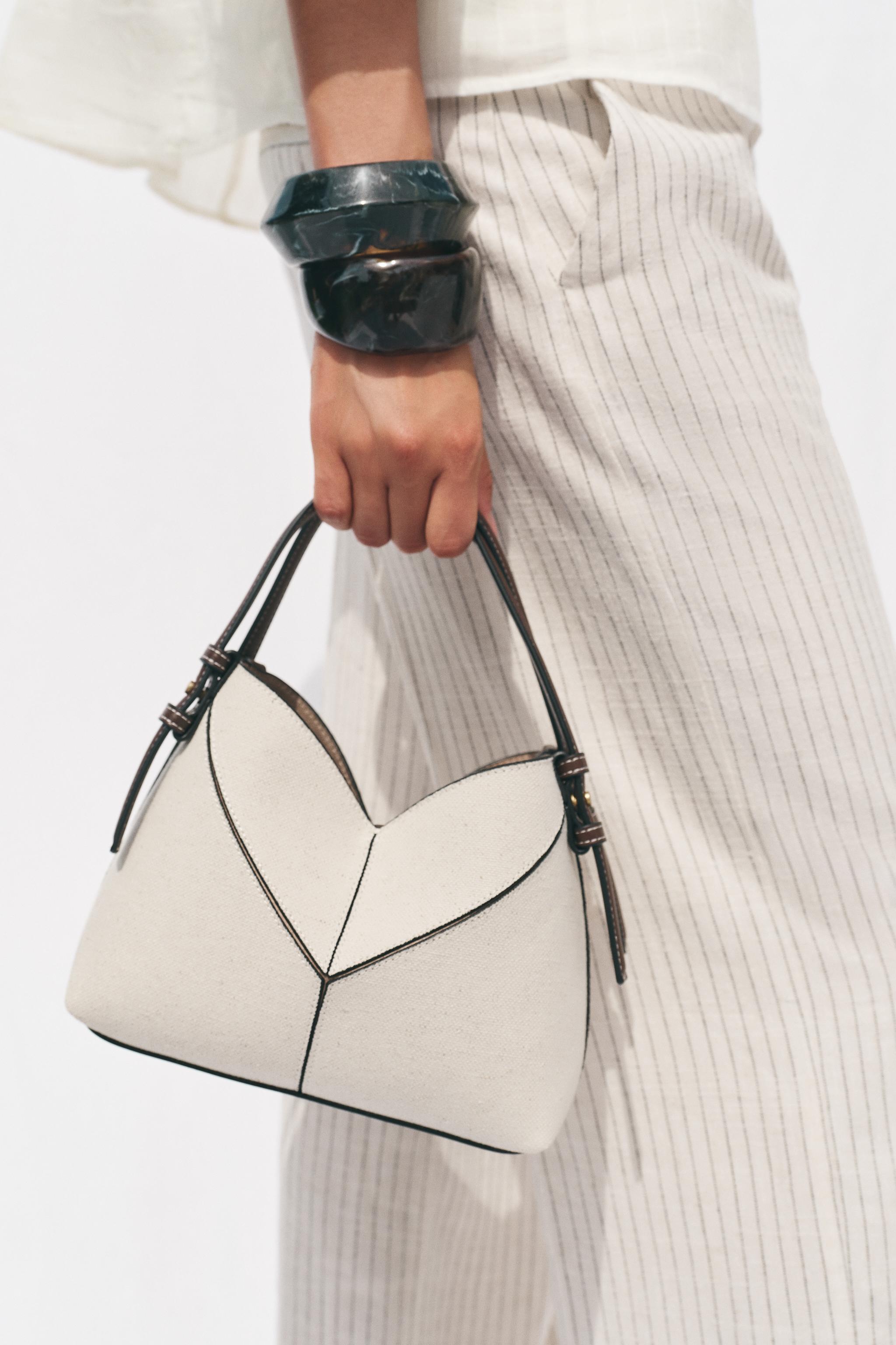 CONTRAST CANVAS MINI SHOPPER Ecru ZARA United States